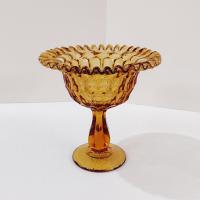 Vintage Fenton Amber Thumbprint Crimped Edge Glass Compote