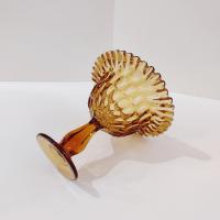 Vintage Fenton Amber Thumbprint Crimped Edge Glass Compote