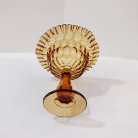 Vintage Fenton Amber Thumbprint Crimped Edge Glass Compote