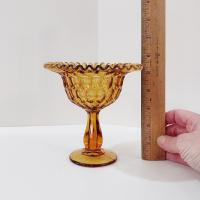 Vintage Fenton Amber Thumbprint Crimped Edge Glass Compote