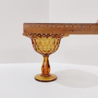 Vintage Fenton Amber Thumbprint Crimped Edge Glass Compote