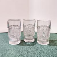 Vintage Westmoreland Princess Feather Clear 9 Ounce Flat Tumblers, Set of Three, EAPG Drinking Glasses, Manganese Glass, UV Reactive Glass
