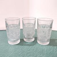 Vintage Westmoreland Princess Feather Clear 9 Ounce Flat Tumblers, Set of Three, EAPG Drinking Glasses, Manganese Glass, UV Reactive Glass