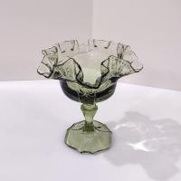 Vintage Fenton Sea Mist Green Empress Ruffled Glass Compote