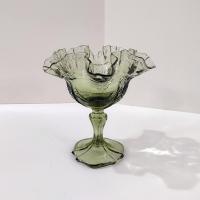 Vintage Fenton Sea Mist Green Empress Ruffled Glass Compote