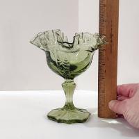 Vintage Fenton Sea Mist Green Empress Ruffled Glass Compote