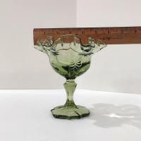 Vintage Fenton Sea Mist Green Empress Ruffled Glass Compote