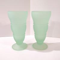 Vintage Indiana Glass Frosted Green Soda Fountain Glasses: Retro Milkshake Sundae Set of Two