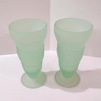 Vintage Indiana Glass Frosted Green Soda Fountain Glasses: Retro Milkshake Sundae Set of Two