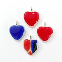 Set of 4 Fused Glass Heart Pendants, Red and Blue Glass Heart Charm Pendants