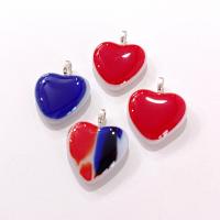 Set of 4 Fused Glass Heart Pendants, Red and Blue Glass Heart Charm Pendants