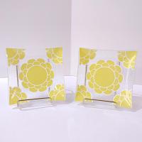 Vintage Colony Indiana Glass Yellow Flower Square Glass Appetizer Dessert Plates, Set of 2, MCM 1960's Servingware
