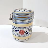 Vintage Floral Ceramic Jar Canister with Metal Wire Clamp Lid