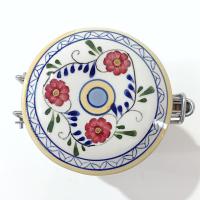 Vintage Floral Ceramic Jar Canister with Metal Wire Clamp Lid