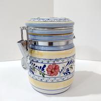 Vintage Floral Ceramic Jar Canister with Metal Wire Clamp Lid