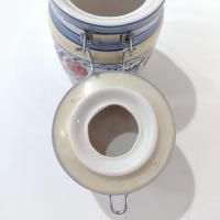 Vintage Floral Ceramic Jar Canister with Metal Wire Clamp Lid