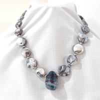 Vintage Rainbow Fluorite and Mother of Pearl Necklace