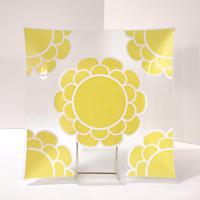 Vintage Colony Indiana Glass Yellow Flower Square Glass Platter, MCM 1960's Servingware
