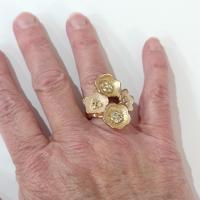 Vintage Copper and Rhinestone Flower Statement Ring, Size 7