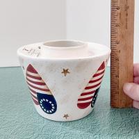 Vintage Home Interiors Heart Flag Ceramic Candle Shade Jar Topper, Americana Patriotic Decor