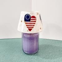 Vintage Home Interiors Heart Flag Ceramic Candle Shade Jar Topper, Americana Patriotic Decor