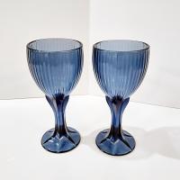 Vintage Fostoria Monet Dark Blue Wine Glasses, Set of Two