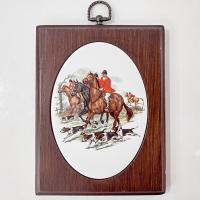 Vintage Horses and Hounds Fox Hunt Ceramic and Wood Plaques, Set of 2, 1970's Retro Wall Hanging Decor