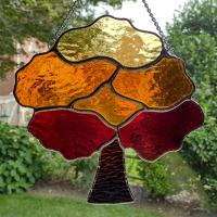 Stained Glass Fall Tree Suncatcher, Autumn Tree Window Decoration, Halloween Fall Decor