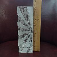 Vintage German Lead Crystal Frosted Sunburst Rectangular Flower Bud Vase
