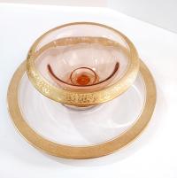 Vintage Glastonbury Rambler Rose Gold Rimmed Footed Mayonnaise Dip Bowl and Serving Plate