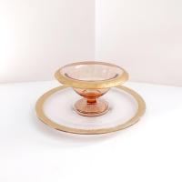 Vintage Glastonbury Rambler Rose Gold Rimmed Footed Mayonnaise Dip Bowl and Serving Plate