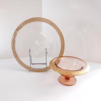 Vintage Glastonbury Rambler Rose Gold Rimmed Footed Mayonnaise Dip Bowl and Serving Plate