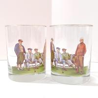 Vintage Golfer Double Old Fashioned Glasses, Golf Player Whisky Rocks Lowball Glasses, Set of 2