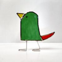 Stained Glass Standing Bird, Funky Glass Bird, Green and Orange Bird Suncatcher, Windowsill Free Standing Bird