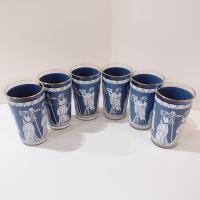 Vintage Jeanette Corinthian Blue Hellenic Greek Roman Themed Glasses, Set of 6