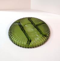 Vintage Indiana Glass Green 4 Section Relish Dish, Olive Green Divided Glass Tray
