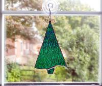 Stained Glass Christmas Tree Suncatcher / Ornament, Green Iridescent Cathedral Glass