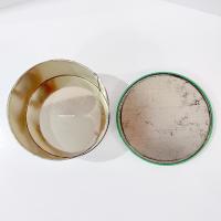 Vintage Green and Pink Mosaic Mandala Flowers Round Metal Tin Storage Container, Brazilian Floral Gift Tin