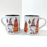 Vintage Halloween Gnome and Pumpkin Ceramic Oversized Coffee Mug, Cobwebs and Cauldrons Halloween Mug
