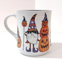 Vintage Halloween Gnome and Pumpkin Ceramic Oversized Coffee Mug, Cobwebs and Cauldrons Halloween Mug