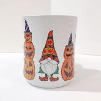 Vintage Halloween Gnome and Pumpkin Ceramic Oversized Coffee Mug, Cobwebs and Cauldrons Halloween Mug