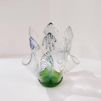 Large Aquatic Themed Fused Glass Handkerchief Vase, Fish and Frog Design, Beach Decor