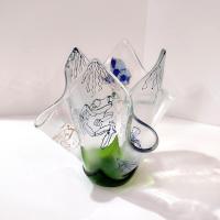 Large Aquatic Themed Fused Glass Handkerchief Vase, Fish and Frog Design, Beach Decor