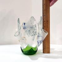 Large Aquatic Themed Fused Glass Handkerchief Vase, Fish and Frog Design, Beach Decor