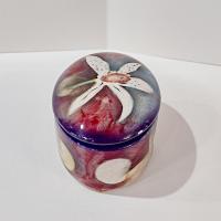 Vintage Signed Harris Cies Covered Ceramic Trinket Jewelry Dish with Floral Design, Post Modern Studio Pottery