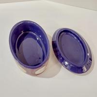 Vintage Signed Harris Cies Covered Ceramic Trinket Jewelry Dish with Floral Design, Post Modern Studio Pottery