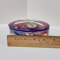 Vintage Signed Harris Cies Covered Ceramic Trinket Jewelry Dish with Floral Design, Post Modern Studio Pottery