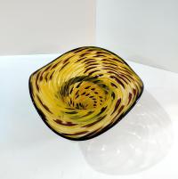 Vintage Blown Glass Hat Bowl, Yellow and Black Art Glass Bowl, Ladies Hat Art Piece