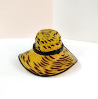 Vintage Blown Glass Hat Bowl, Yellow and Black Art Glass Bowl, Ladies Hat Art Piece