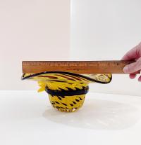 Vintage Blown Glass Hat Bowl, Yellow and Black Art Glass Bowl, Ladies Hat Art Piece